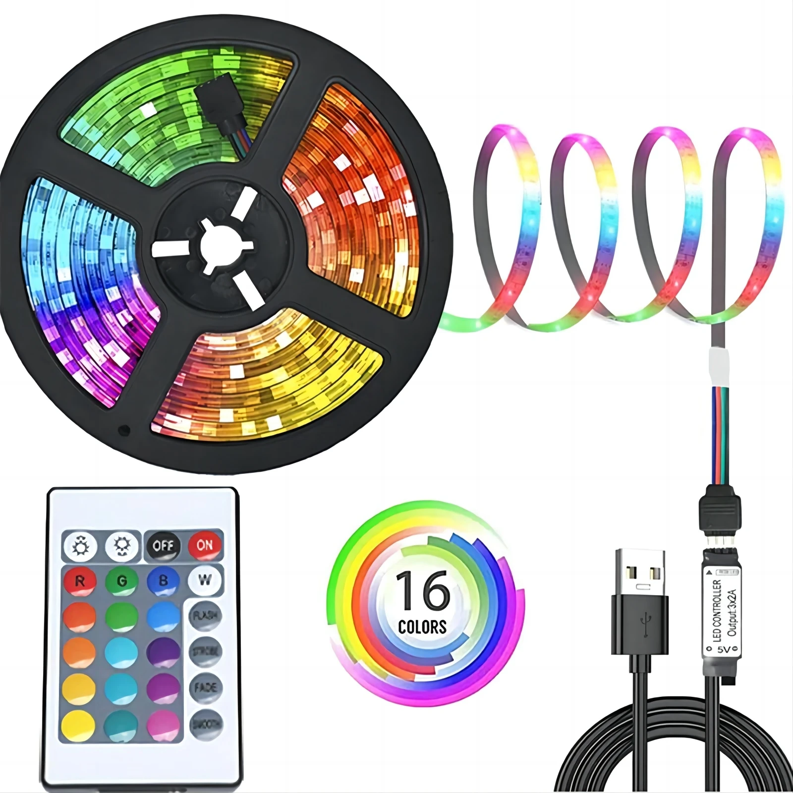 شريط إضاءة LED بالبلوتوث لتزيين غرف النوم ، RGB ، USB ، إضاءة خلفية للتلفزيون ، حفلات ، 5 م ، 10 م ، 15 م ، 20 م ، 16 لون