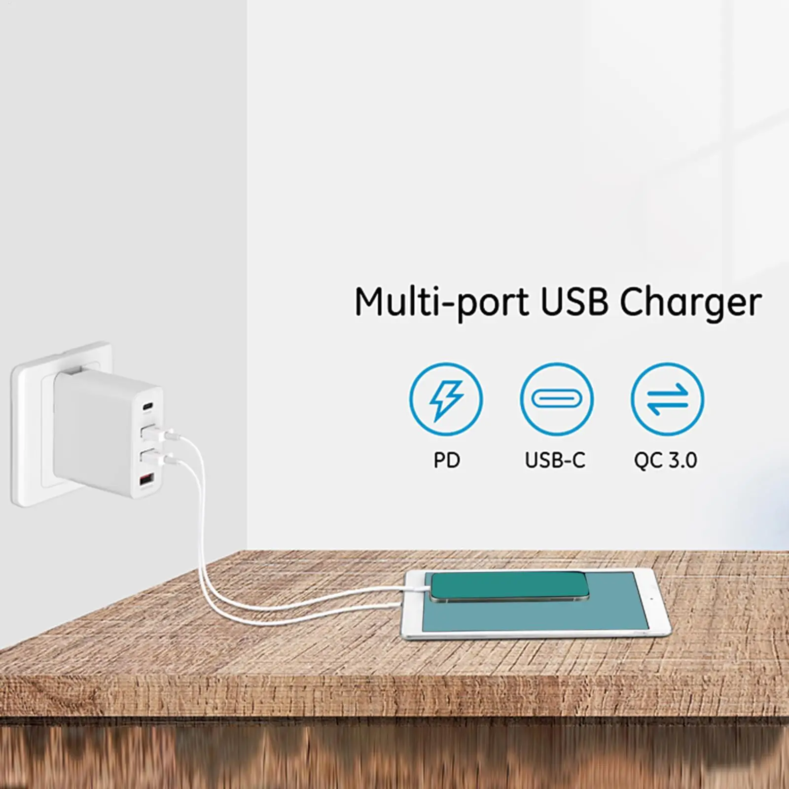 

Быстрое зарядное устройство 51 Вт, многопортовый адаптер PD QC3.0, настенная вилка QC, настенный зарядный блок для ноутбука, планшета, наушников для путешествий, спальни, дома