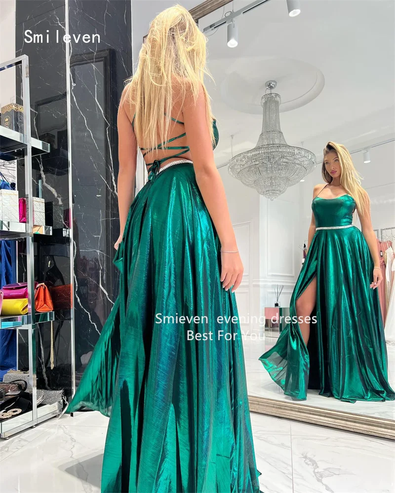 

Smileven Side Silt Shininly A Line Prom Dress Draped Party Gowns Sleeveless Occassion Dress Customized 2026