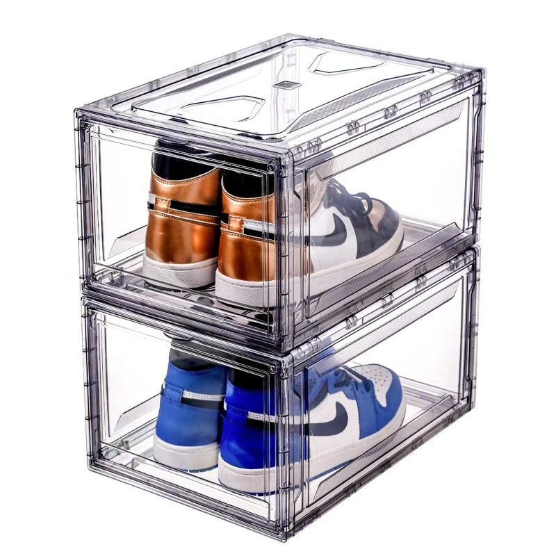 10Pcs Transparent Plastic Sneaker Stackable Shoe Storage Boxes Drop Front Magnetic Clear Shoe Box