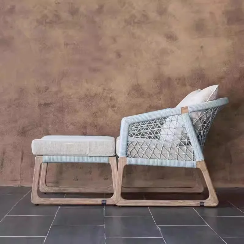 

Nordic outdoor teak sofa rattan chair pedal combination villa open-air balcony leisure outdoor garden rope furniture