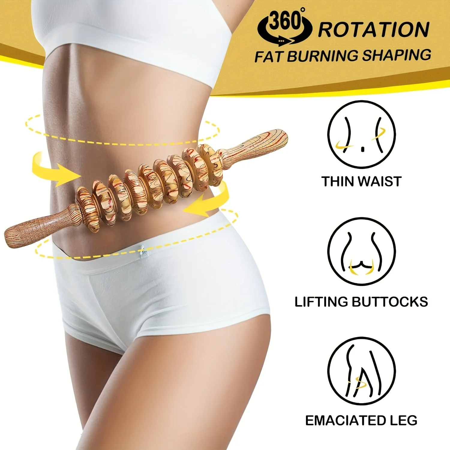 

Wooden Massage 9 Rollers Handheld Deep Tissue Cellulite Massager Natural Wood Therapy Tool for Muscle Relief Body Shaping