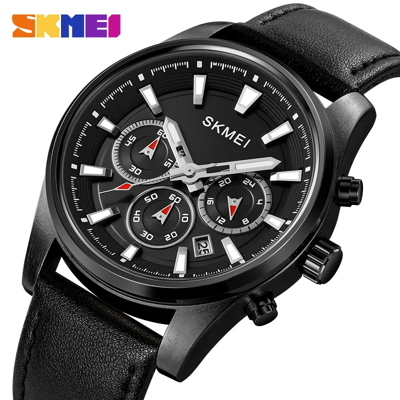 

SKMEI New Fashion Luxury Original Quartz Men Watch Leather Strap Business Sports Waterproof Date Chronograph Wristwatch For Men