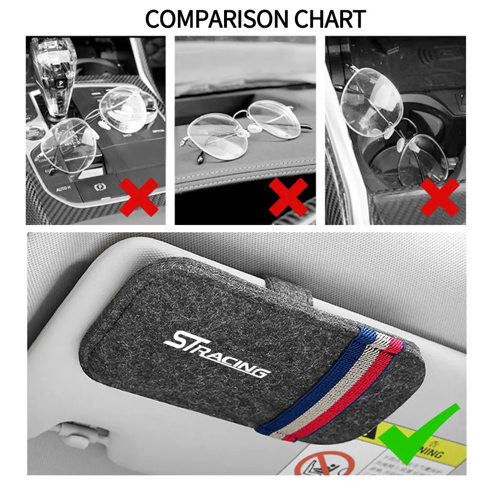 Car Felt Glasses Case Sunglasses Storage Box Clip For Ford ST Focus 2 3 mondeo mk3 f150 fusion mustang mk7 mk2 Ranger mk4 Kuga