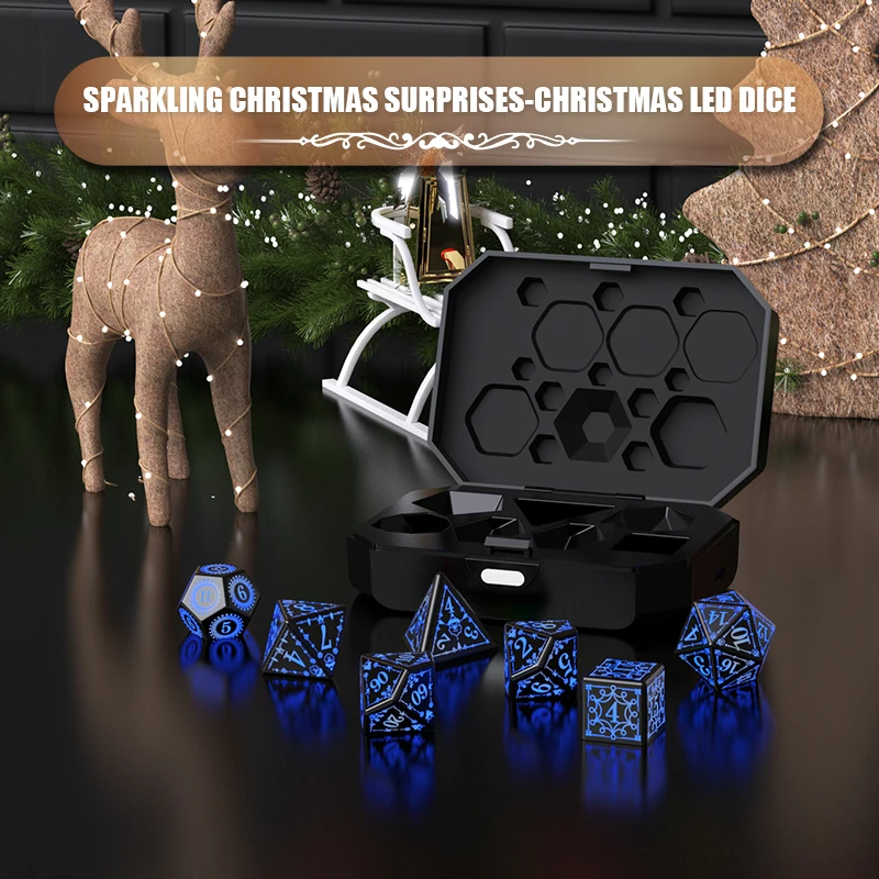 

7pcs Shiny Polyhedral Dice with Charging Box Rechargeable LED Colorful Light Electronic Role Play Game LED Electronic Dice