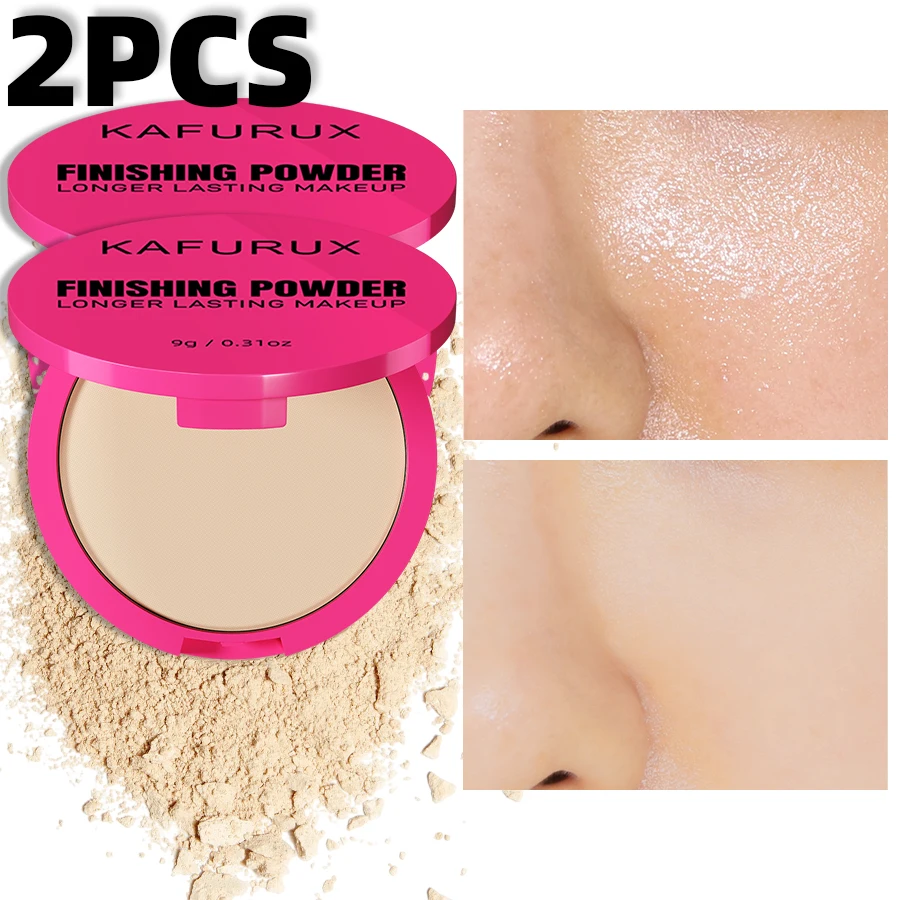 2pcs Natural Matte Pressed Powder Oil Control Brighten Whitening Face Base Foundation Compact Concealer Makeup Cosmetics for Women Gfits
