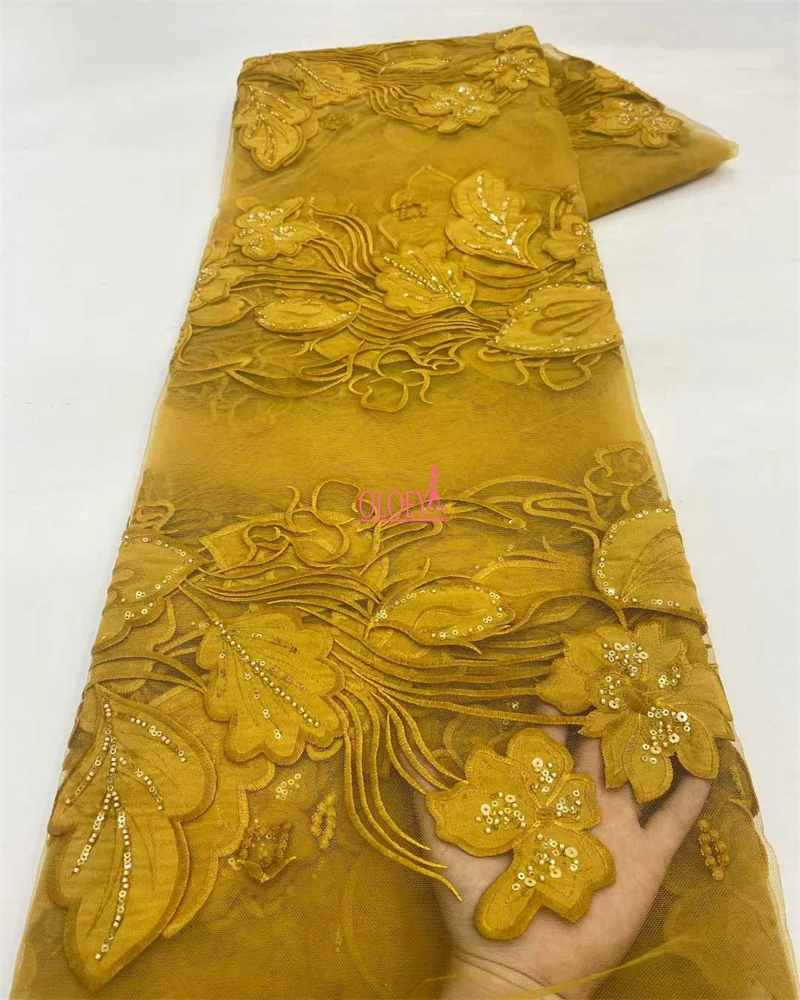 

OLOEY Nigerian Sequins Beads French Tulle Lace Fabric High Quality African Sequence Material for Wedding Dress 2025