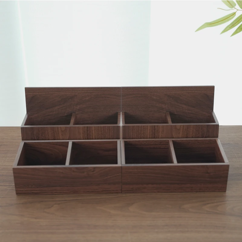 2 Pcs Remote Control Box & 2 Pcs Tea Box Set Room Desk Organizer Storage Boxes Home Bathroom Accessories Container Wooden Box