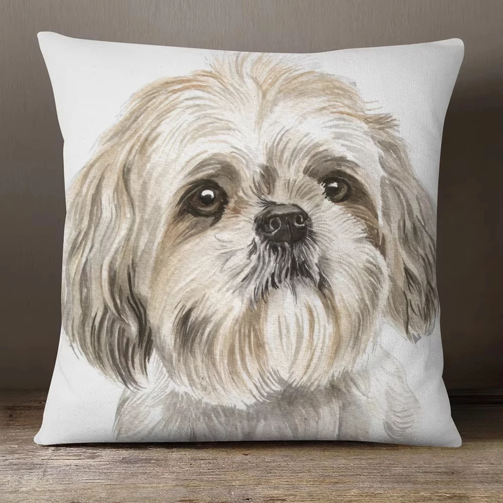 1pc Realistic Cat & Dog Portrait Pillow Cover, Polyester 2D Double-Sided Print, Watercolor Pet Breed Art, Pet Lover Home & Car D