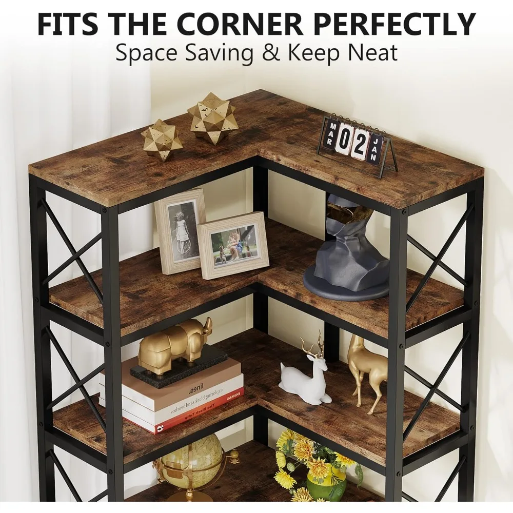 7-Shelf Corner Bookshelf,Large Modern Corner Bookcase, 7-Tier Tall Corner Shelf Storage Display Rack