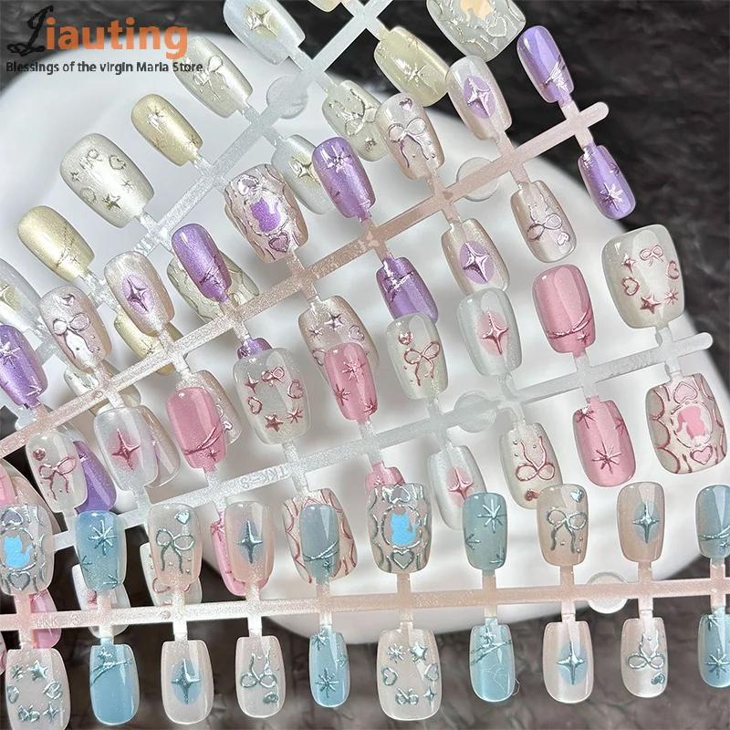 10/30 Stück ovale künstliche Nägel, Kunst, Färben, Vergoldung, künstliche Nägel, vollständige Abdeckung, tragbar, Sternenlicht-Design, zum Aufdrücken von Nägeln, Tipps, Glitzer, Aurora