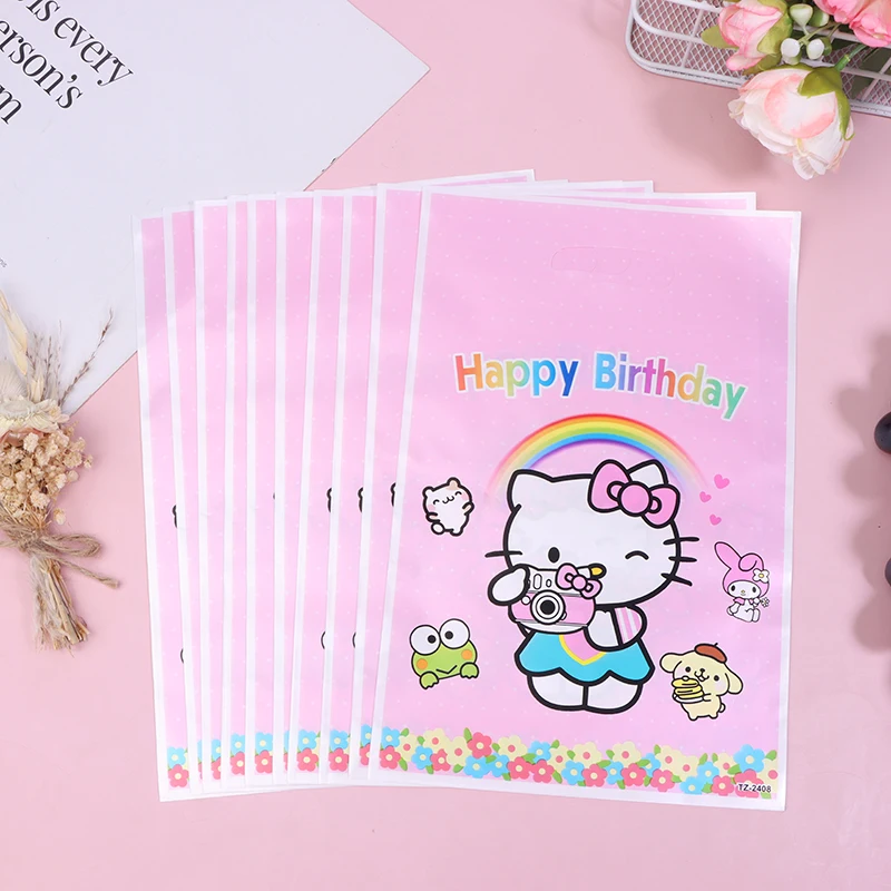 10Pcs Sanrio Hello Kitty Jewelry Packaging Plastic Gift Bags Candy Box KT Cat Pearl Film Gift PE Bag Girl Party Supplies