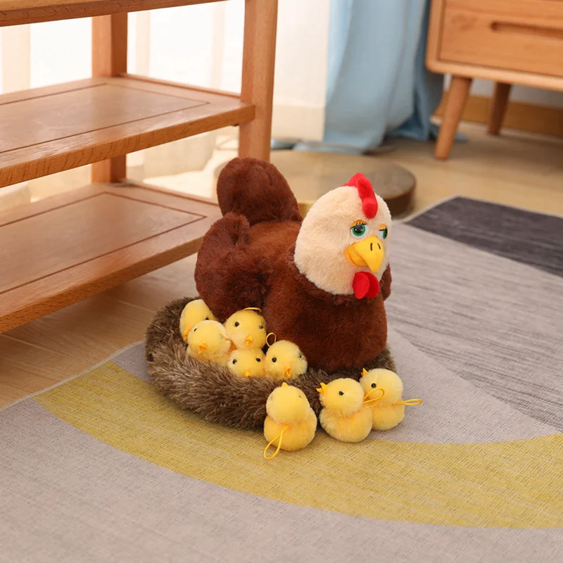 1 Set Kawaii Chick Family Plush Toys Chicken Mother Chick Baby Plush Dolls Simulation Hen With Nest Stuffed Animals Kids Gifts