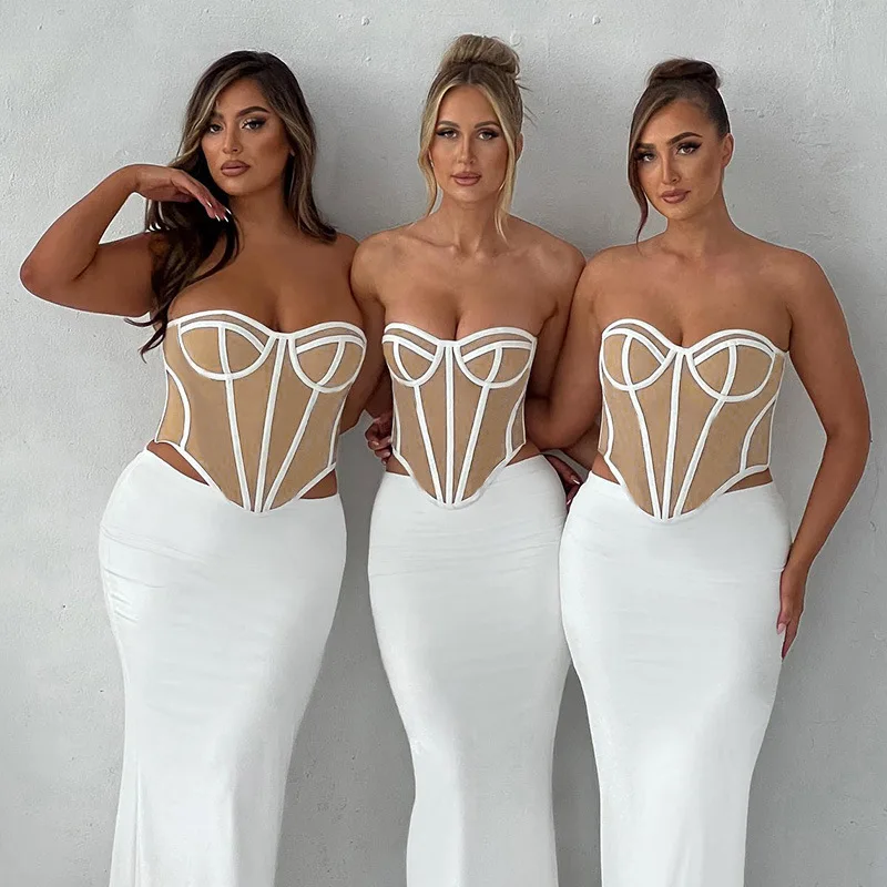 

Lady Sister Fishbone Striped Strapless Crop Top Camis Tank Female Ins Chic Y2K Vintage Palace Court Style Hotsweet Sexi Camisome