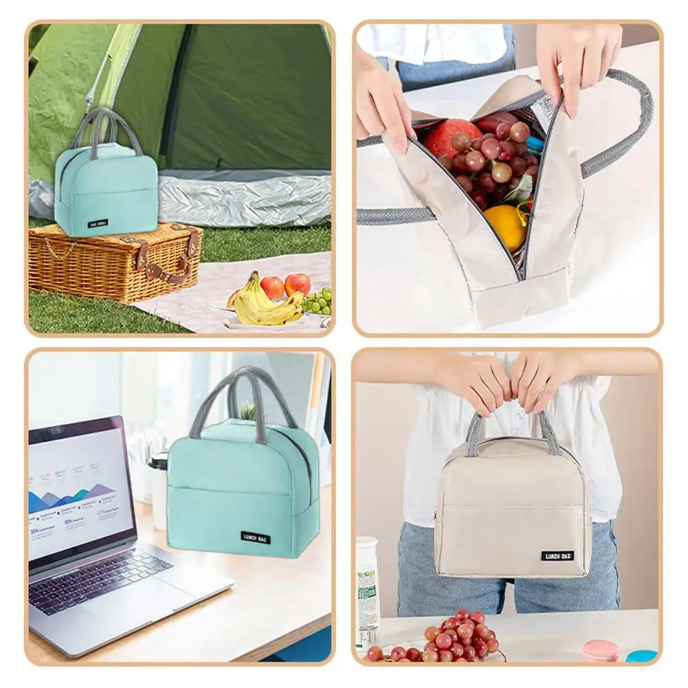 Neue tragbare Lunchbox-Tasche, einfarbig, verdickte Thermoisolierungstasche, isolierte Bento-Tasche, Schule, Arbeit, Lunch-Tasche mit Mahlzeitentasche – Detail 18