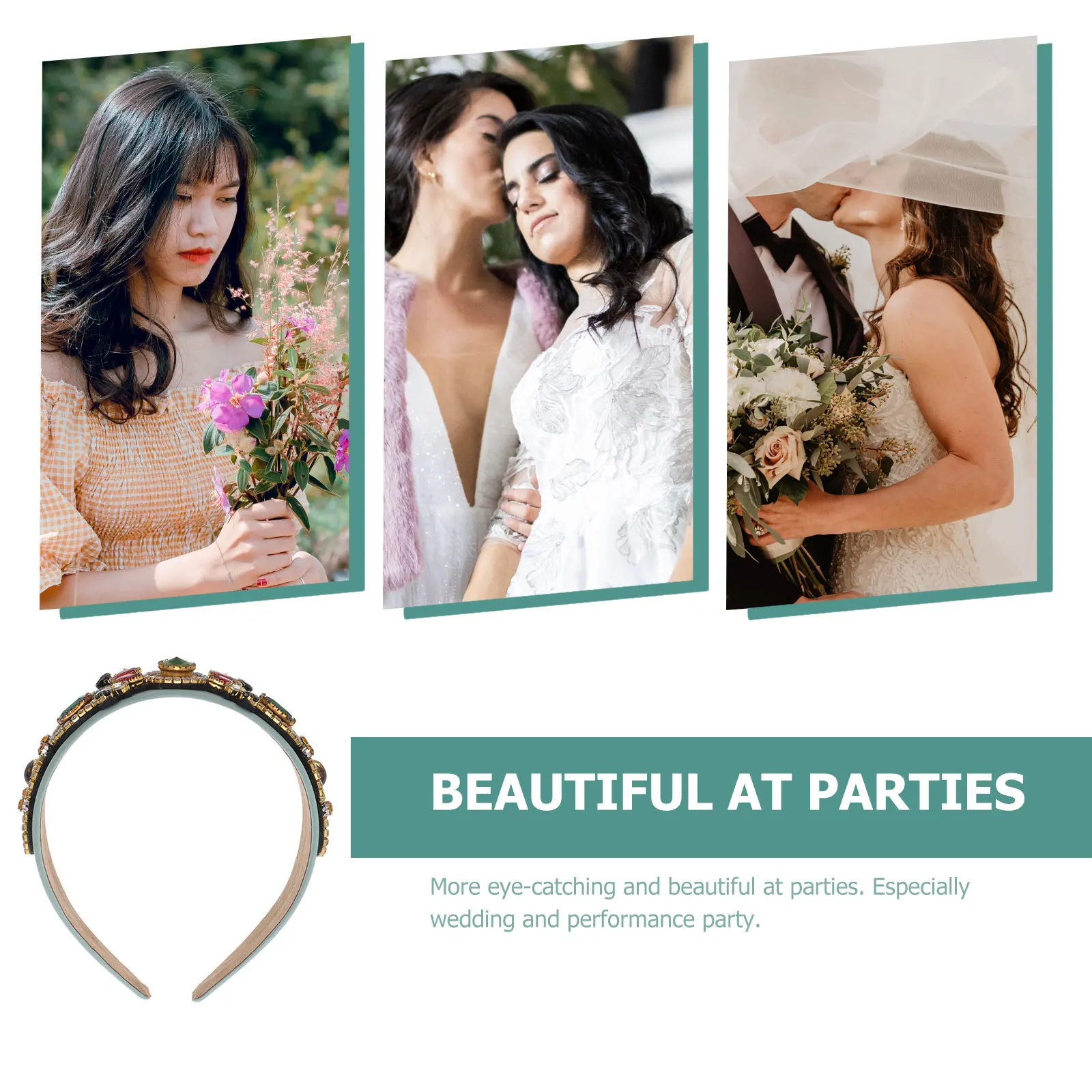 

Retro Glass Rhinestone Headb Fashion Hair Hoop Wide Ribbon Gems Non Slip Durable Use Daily Engagement Parties Gift