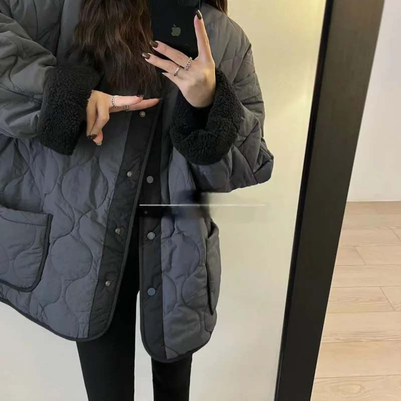 2023 Loose Winter Women Coat O-neck  Korean Style Ropa De Invierno Mujer Students Vintage Chic Thicken Warm Comfort Patchwork