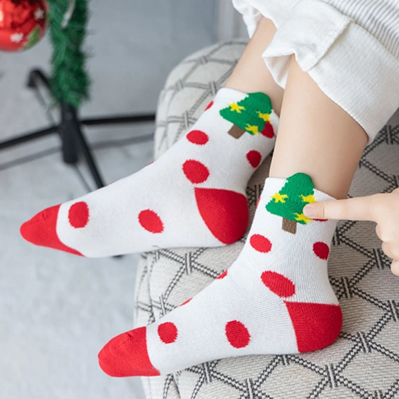 5Pair Christmas Socks for Kids Warm Cotton Baby Boys Girls Infant Socks Christmas Gift New Year Santa Cartoon Sock 1-12Y