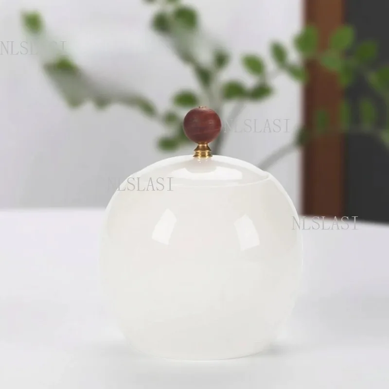 Minimalist Tea Caddies White Porcelain Storage Jar with Purple Bead Knob Tea Canister for Loose Leaf Tea and Home Decor