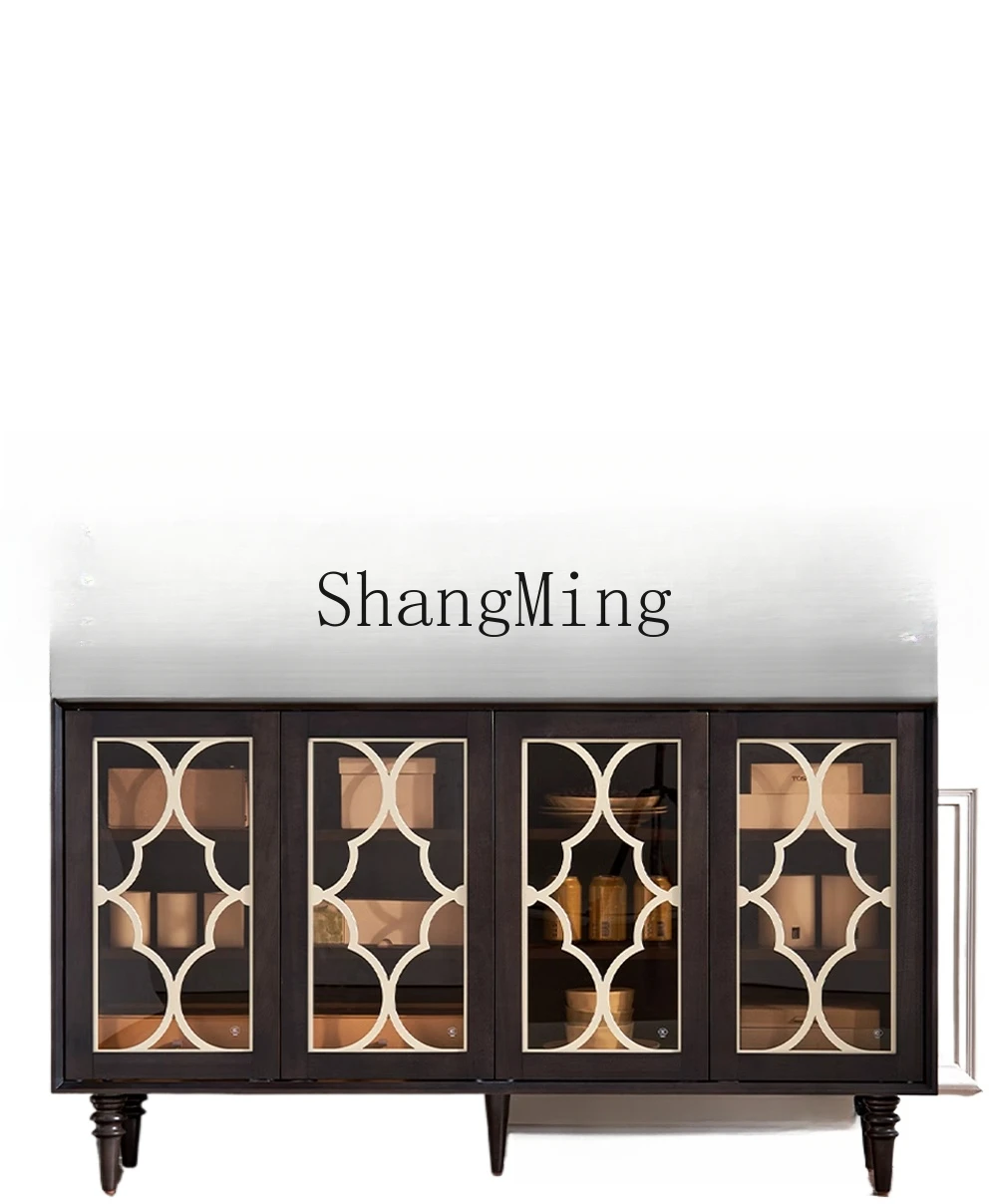 

LXY household simple modern retro style solid wood dining side cabinet living room entrance cabinet medium antique locker