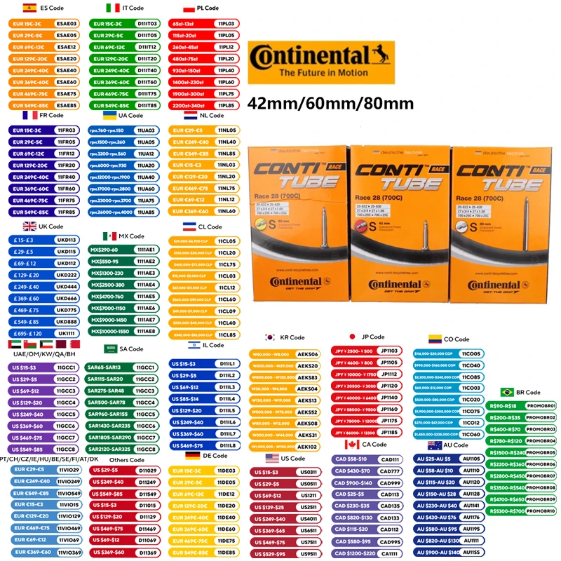 

Continental Race Tubes 28 FV 700x20c-25c valve 42mm 60mm Inner Tire for out tire 700X20c 700X23C 700X25C Bike Road Bicycle