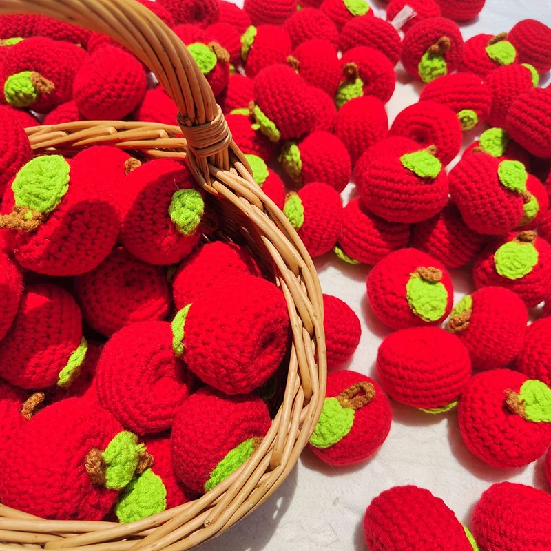 Handmade Wool Crochet Simulated Apple Pendant Hang Ornament Accessories Bag Keychain Decorations Knitting Supplies 4.5CM