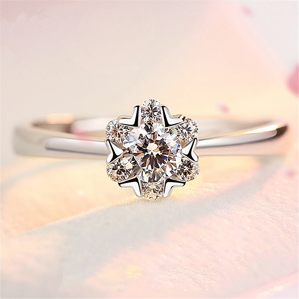 

2Pcs Rhinestone Rings Diamond Snowflake Design Elegant Women Jewelry Silver Gifts for Party Engagement Birthday Prom Fashion