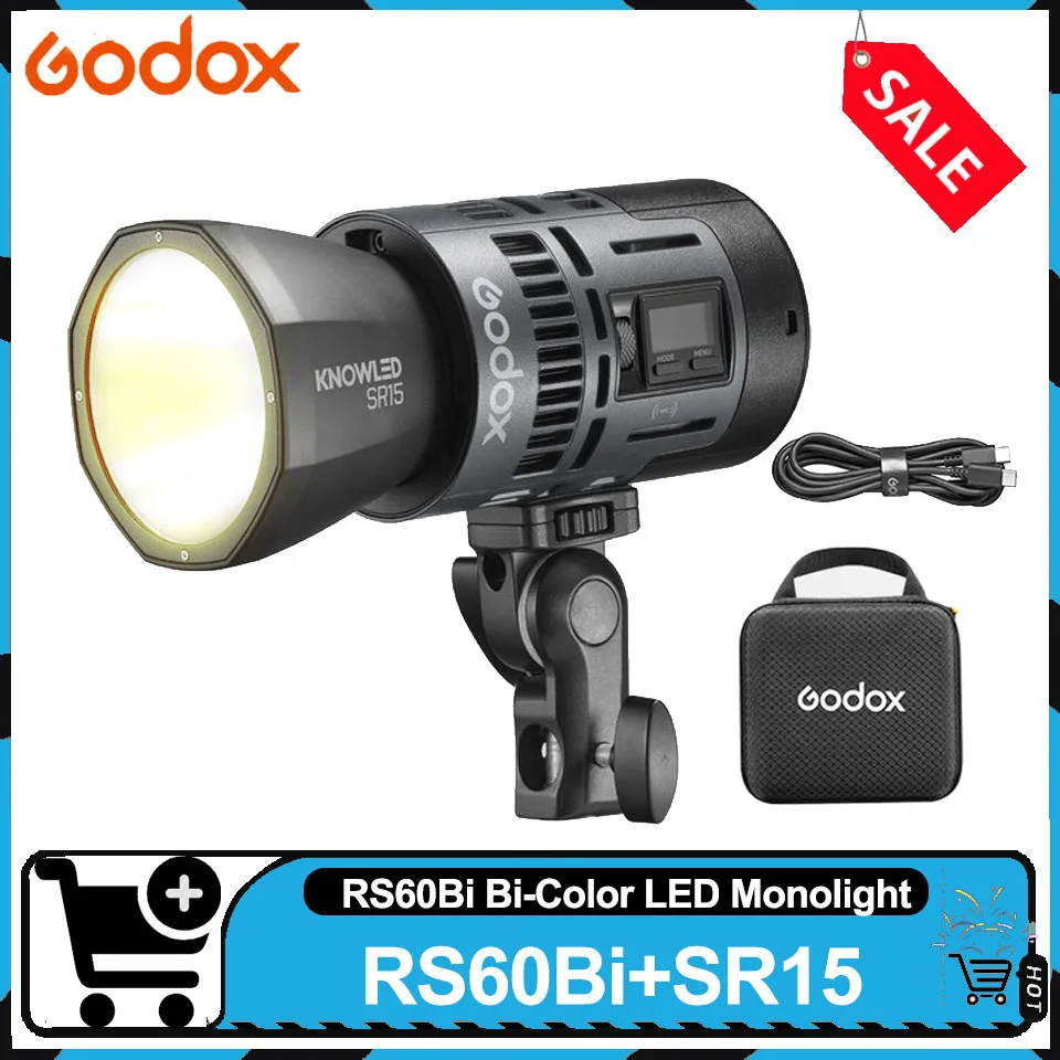 

Godox RS60Bi двухцветный светодиодный моноподсветка 2800-6500K CRI97 + TLCI 98 + 60 Вт видеосвет для камеры, студийной фотографии, заполняющая лампа