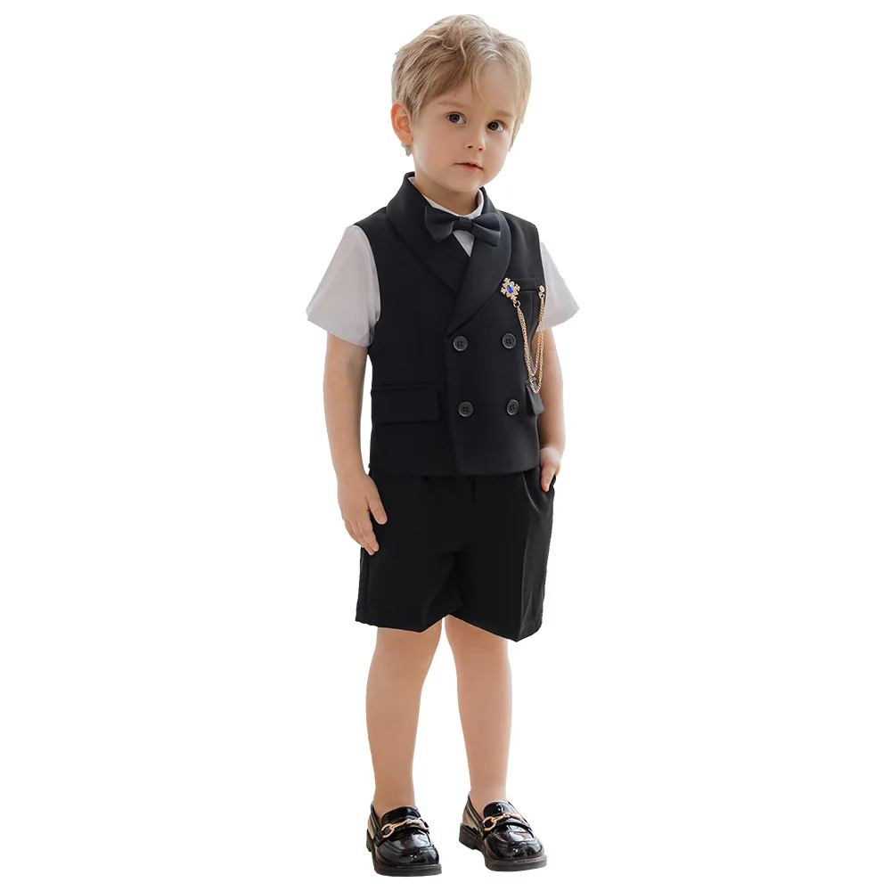 ranrann Gilet Costume Garçon Enfant Veste sans Manches Gilet Soirée Mariage Cérémonie 5-16 Ans A Bleu 5-6 ans