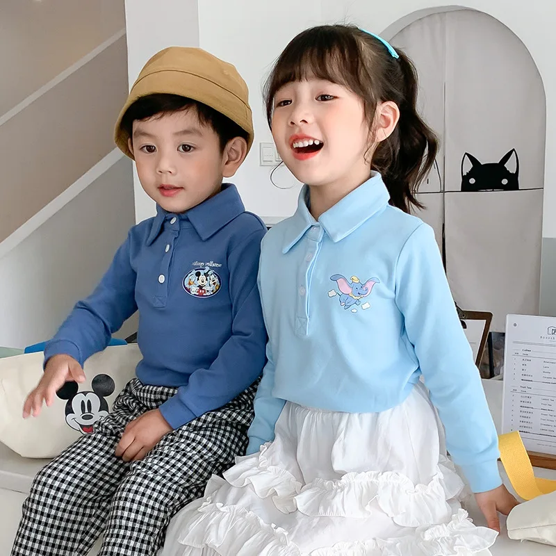 

Children's long sleeve printed shirt 2024 Spring and autumn new white Polo shirt for boys and girls college lapel top