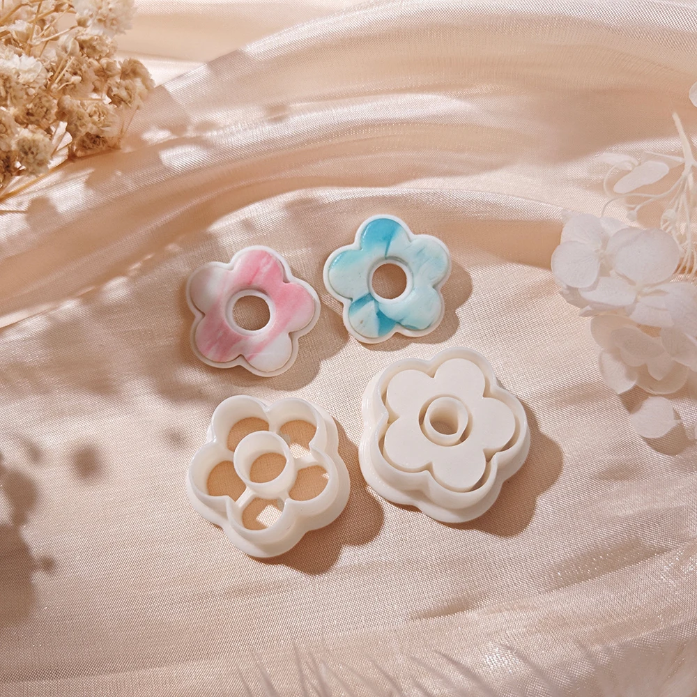 2 estilo primavera flor cortadores de argila floral cortadores de argila de polímero gravação flor brinco corte molde 3d impresso ferramentas de argila
