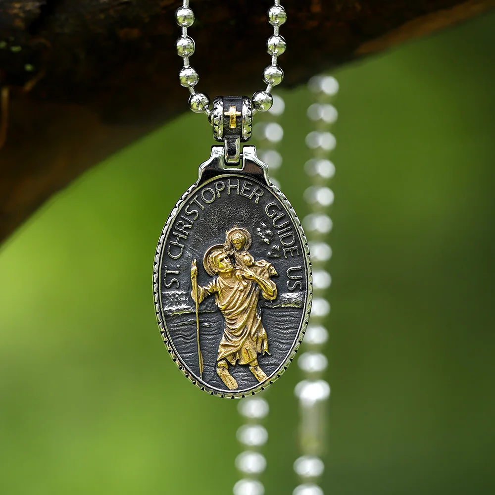 سلسلة قلادة مستديرة للرجال ، قديس المسافرين عبر الزمن ، رئيس الملاك مايكل ، مجوهرات الفولاذ المقاوم للصدأ 316L ، راعي جديد