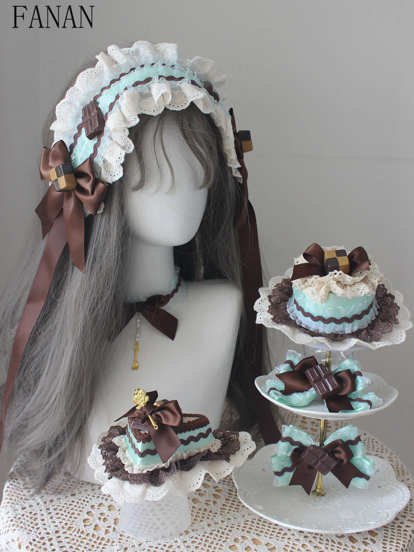 

Original New Headwear Handmade Lolita Accessory Cake Small Hat Chocolate Headband Lolita Hair Accessories for Women Pair Clip