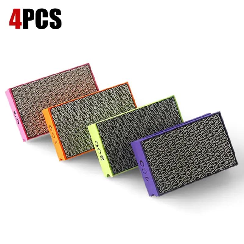 LOZLIN 4PCS Diamond Hand Polishing Pads 60 100 200 400 Grit Diamond Sanding Blocks for Glass Ceramic Porcelain Tile Marble Granite Stone Edge Grinding Smoothing Deburring and Manual Polishing