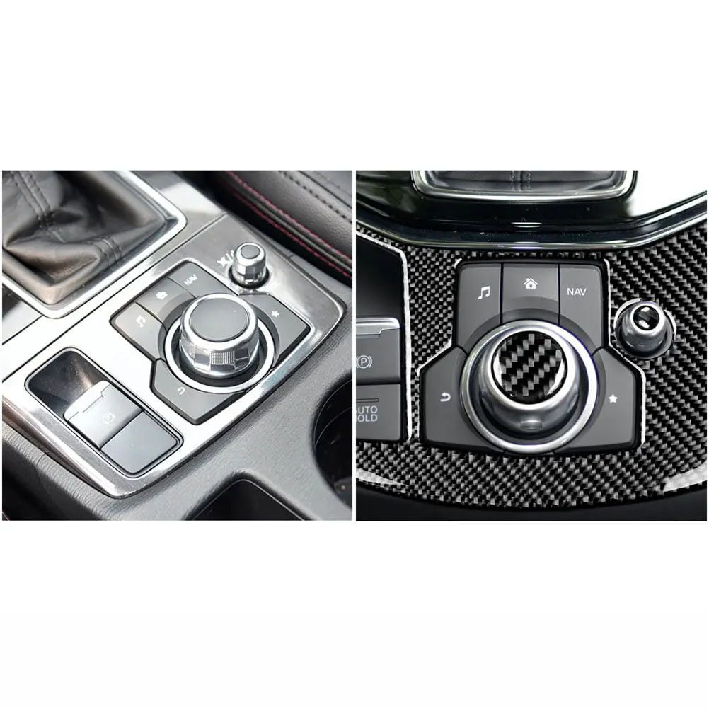 

2 in 1 Carbon Fiber Multimedia Button Cover Car Styling Decorative Sticker Black Grey for Personalized Auto