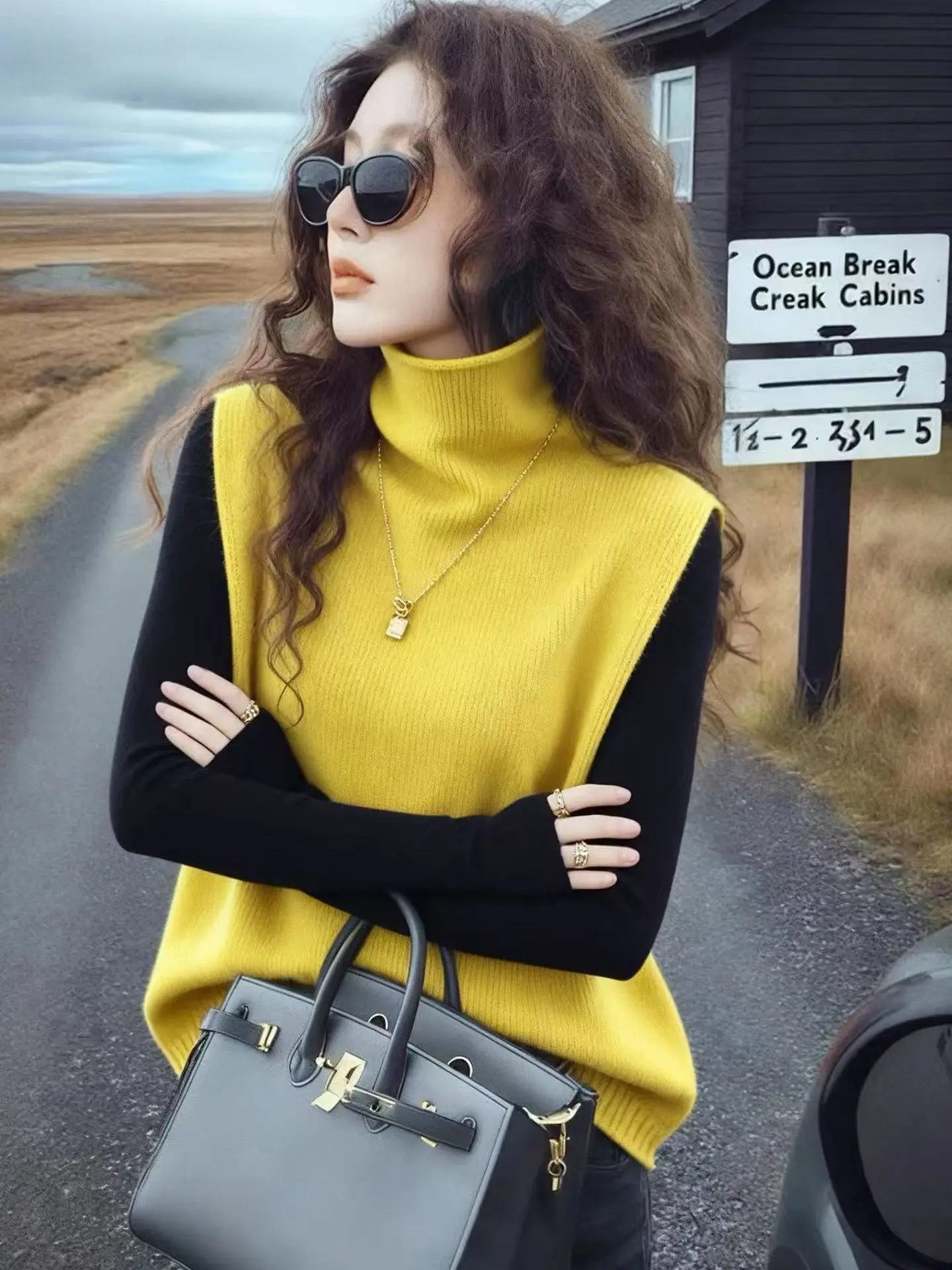 

Мягкий вязаный жилет с высоким воротником, модный цветной свитер для женщин, свободный крой, теплый топ, премиум-качество