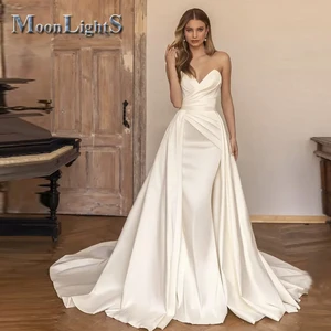 Moonlightshadow Lieber Meerjungfrau Satin Hochzeitskleid Detatierbarer Reißverschlussrock und Spitze sogar in Frauenhochzeitsnacht gekleidet 9 Hauptverkaufskleid Braut Satin Luxus - №6
