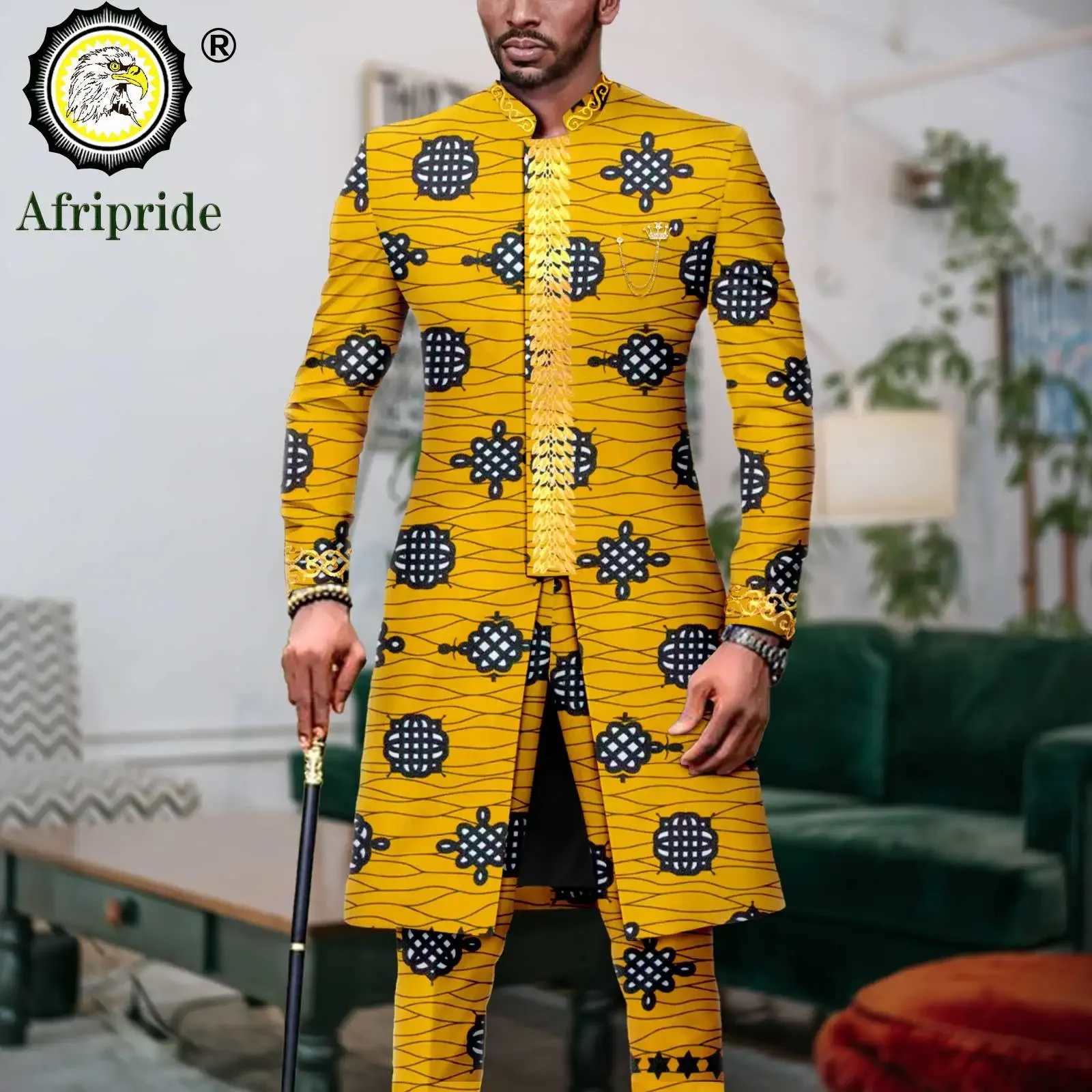 Dashiki for Men African Suit Embroidery Jackets and Pants 2 Piece Set Traditional Attire Dashiki Clothes Print Outfits A2316061