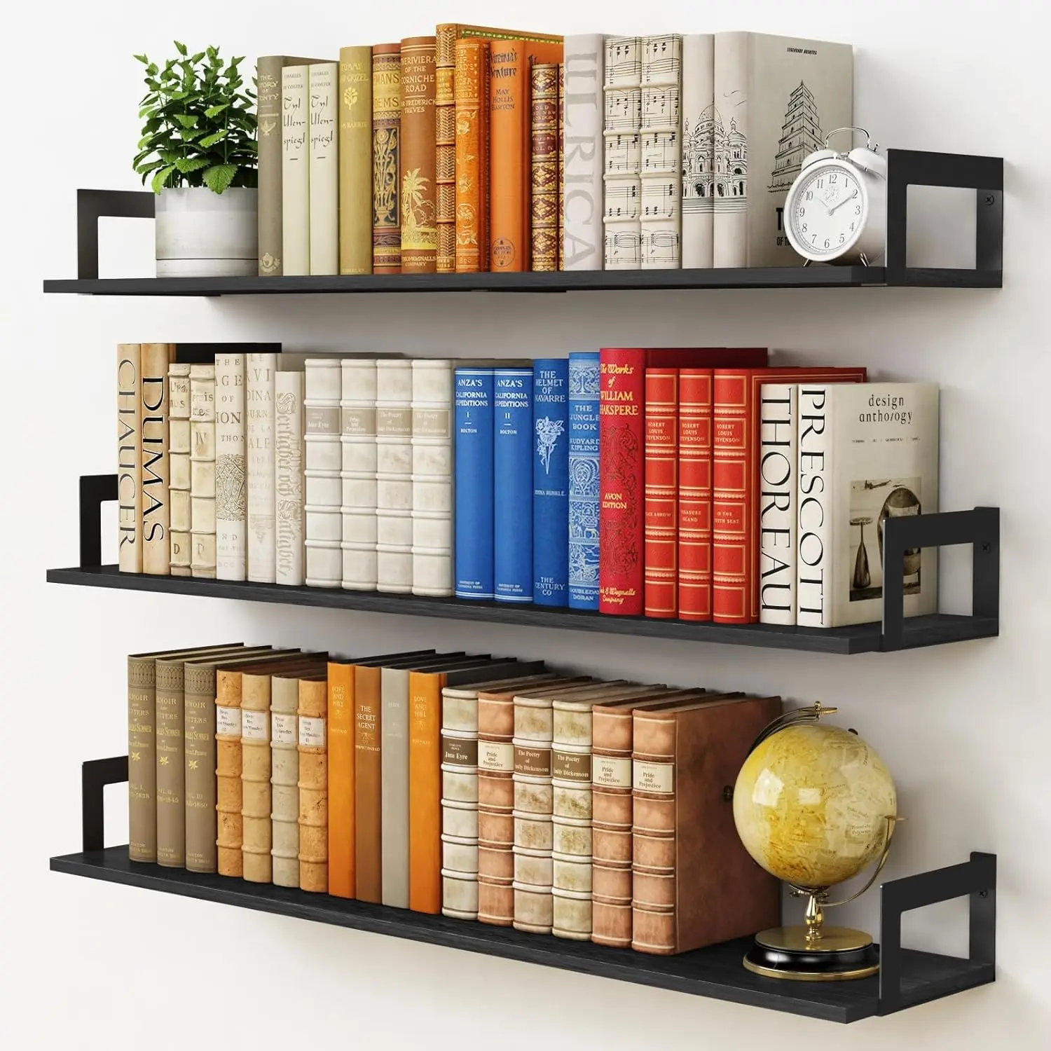 

Large Floating Book Shelves for Wall Set of 3, 36 Inch Long Wall Mount Bookshelf for Bedroom, Heavy Duty Wood Hanging B