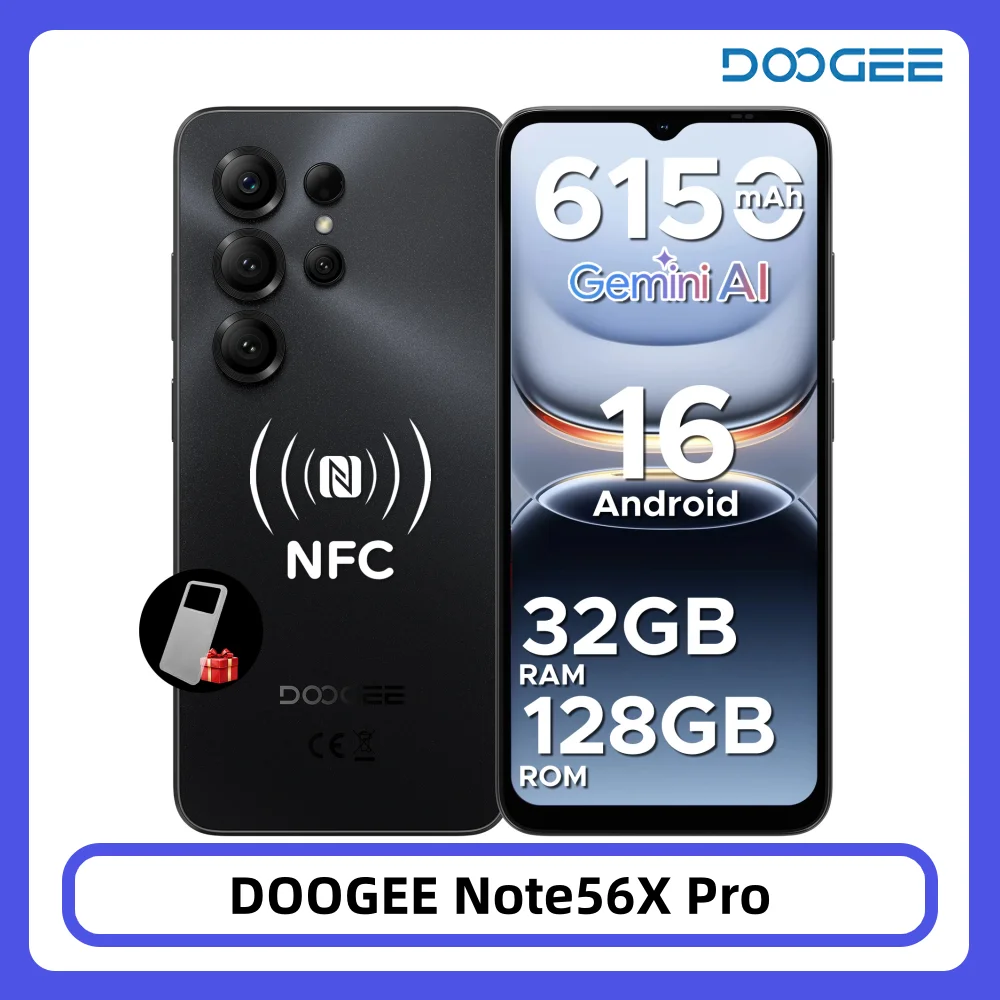 DOOGEE Note56X Pro Smartphone Android 16 32GB+128GB 6.56" HD+ Screen 6150mAh Battery 13MP+8MP Widevine L1 NFC Cell Phone