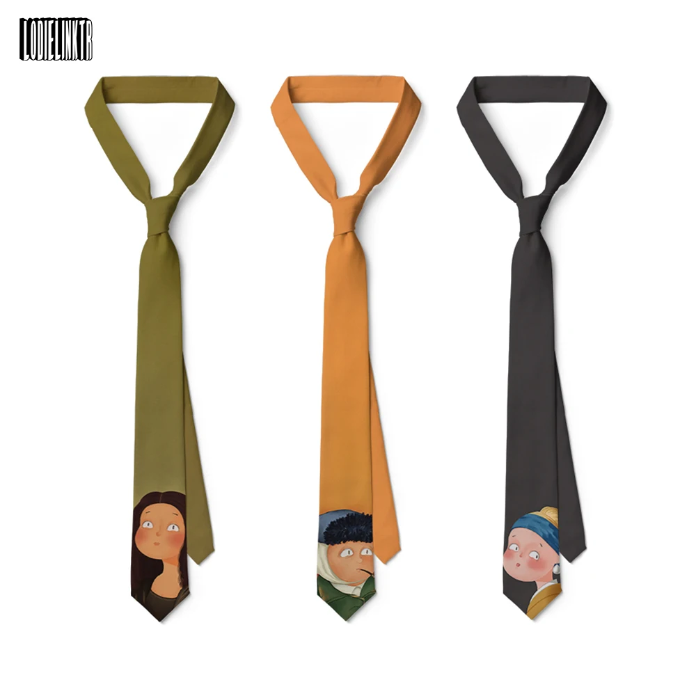 

Abstract Art Oil Painting Neckties Van Gogh Mona Lisa Cartoon Funny Men Women 8cm Wide Polyester Ties Casual Party Accessories