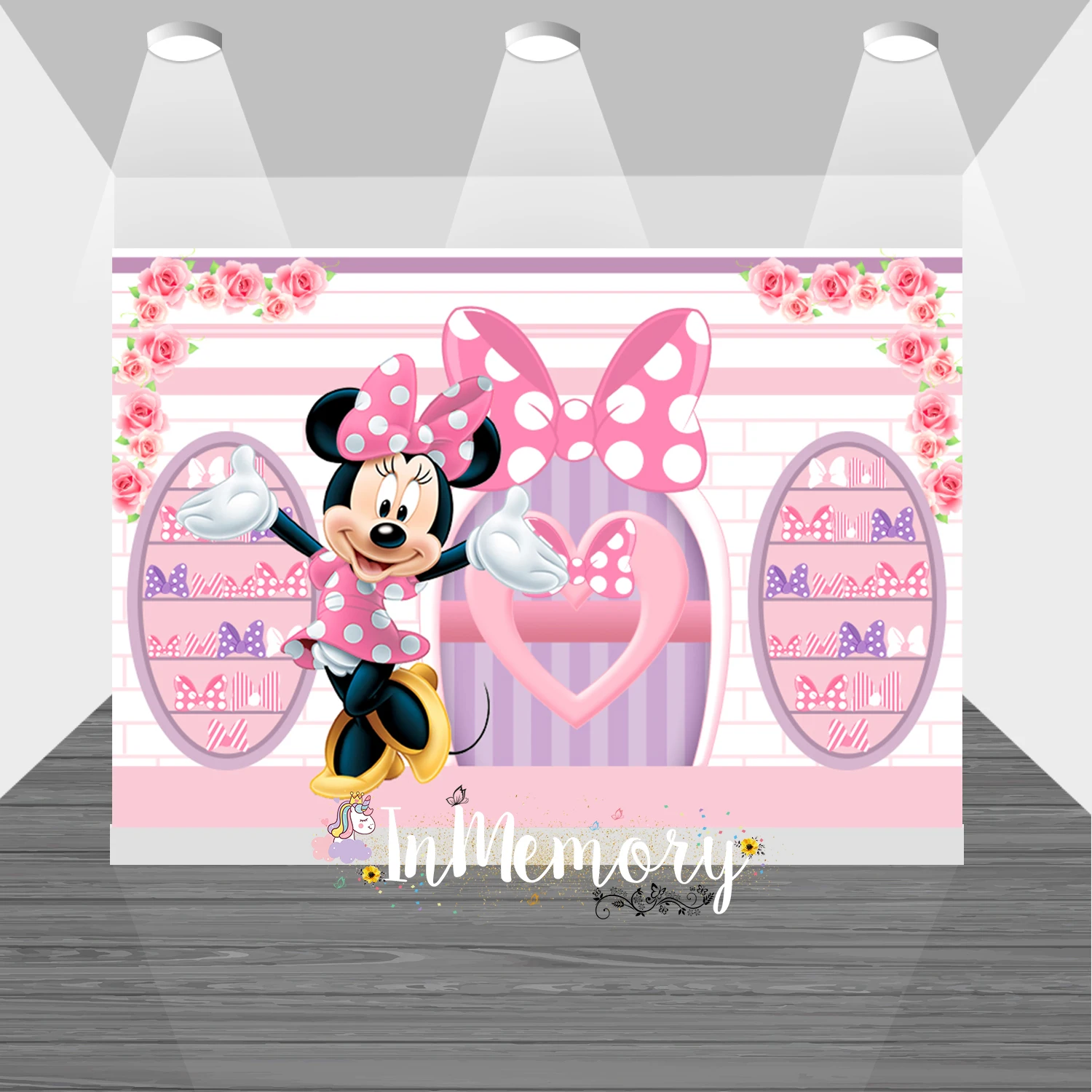 

Minnie Mouse Bow Shop Backdrop Party Supplies Photography Backdrops 1st Birthday Photo Background Princess Girls Decoration