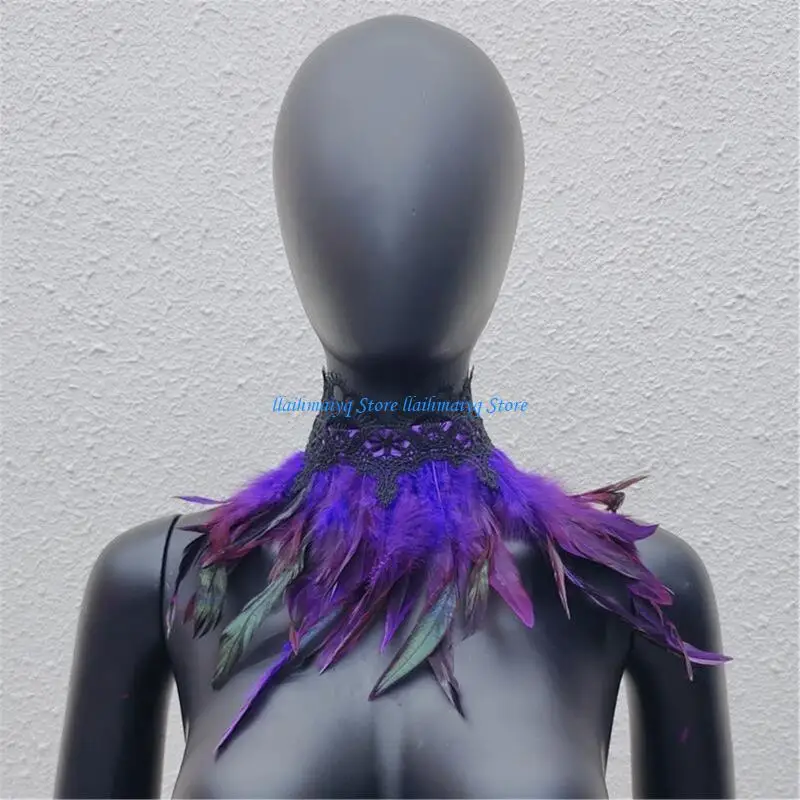 573B تجمعات حفلات الهالوين ريشة شال مهرجان الموسيقى التصوير وشاح للرقبة زي طوق مزخرف شال الدعائم #3