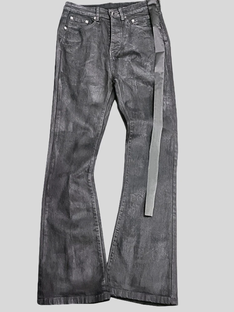 

2023 New Handmade Wax Coating Slim Fit Flared Jeans Youth Faion High Waist Button Closure High Elastici Long Pants for Da...