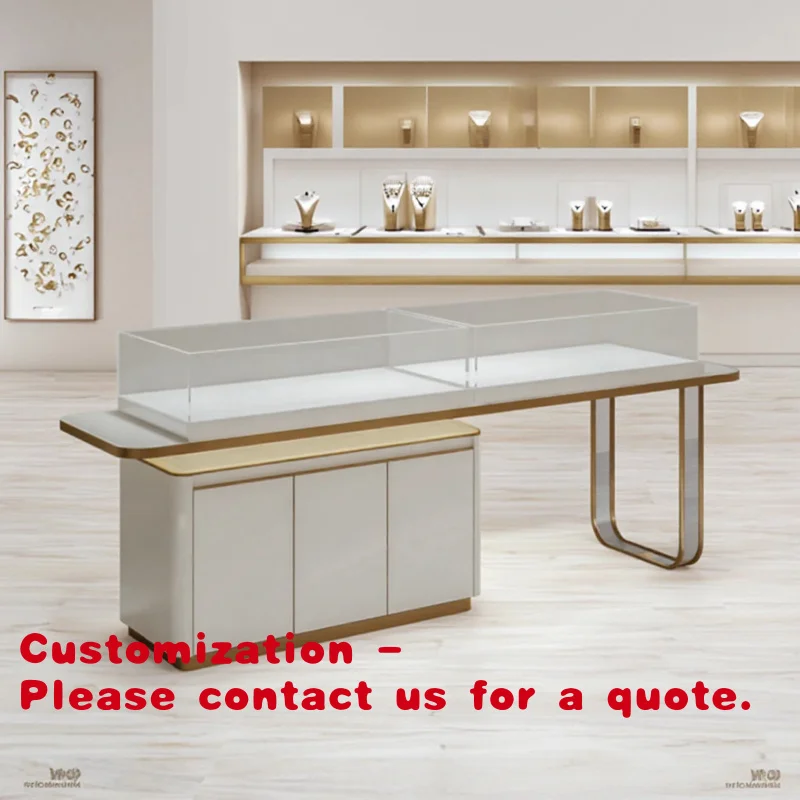

Customize.Custom Rectangle Glass and Solid Wood Jewelry Display Showcase Gold Metal Mall Shops and Store Counters