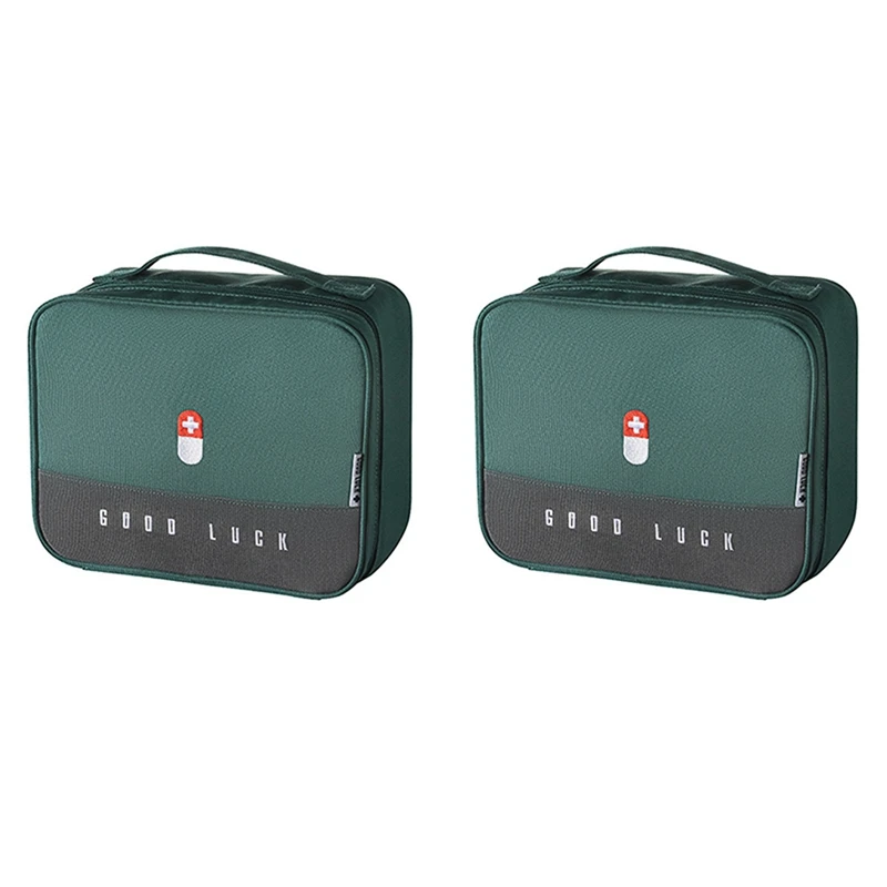 2X Portable Storage Bag Multifunctional First Aid Kit For Hiking, Backpacking, Camping, Travel, Car And Cycling Green