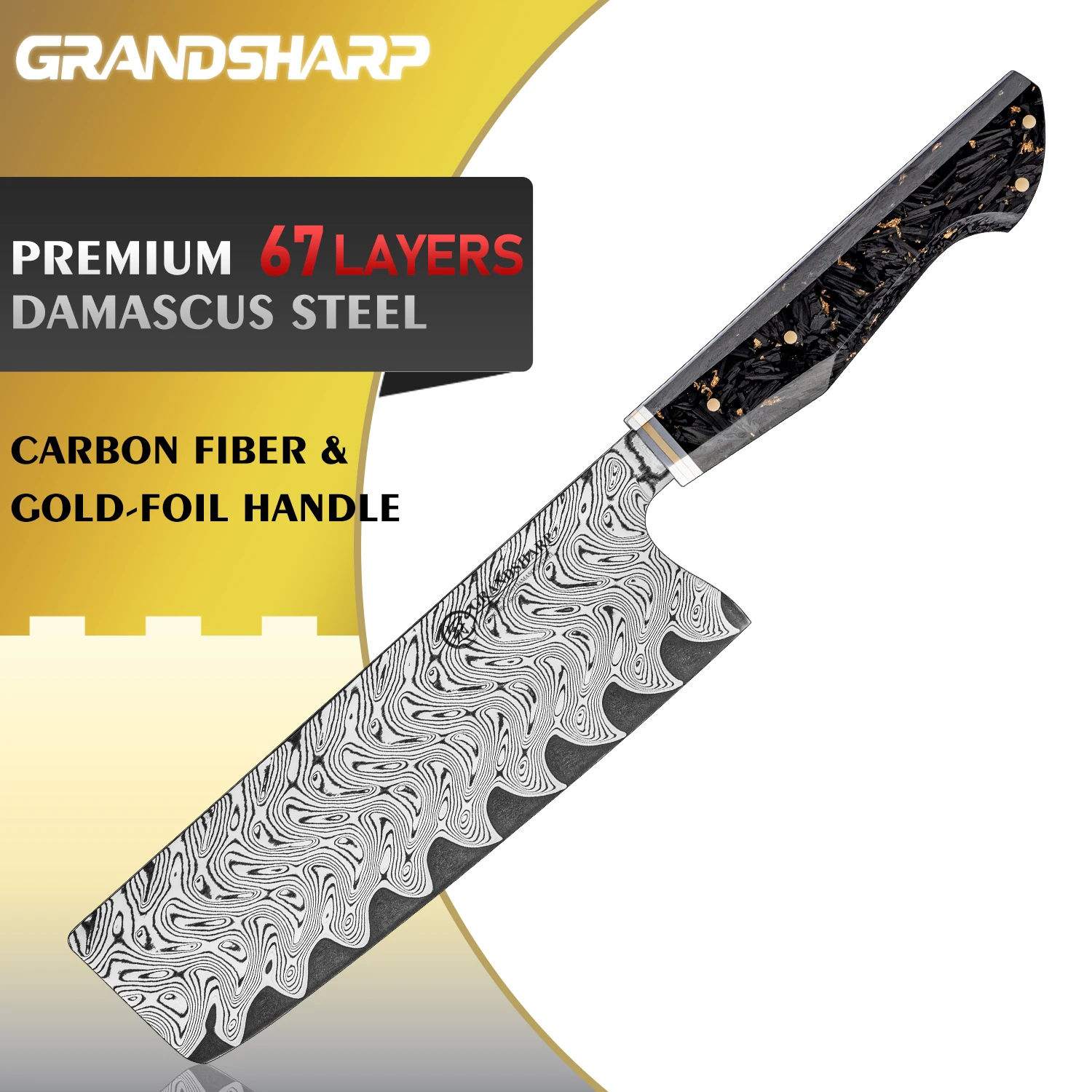 

Grandsharp 7" Nakiri Knife Damascus Stainless Steel Cut Meat Nakiri Chef Knife Utility Slicing Santoku Carbon Fiber Handle