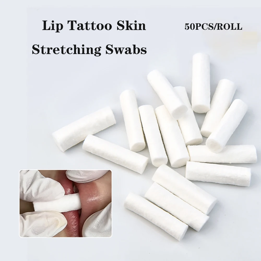 50PCS/ROLL Disposable Lip Tattoo Skin Stretching Swabs Cotton Stick Semi-Permanent Makeup Lip Tattoo Coloring Accessories