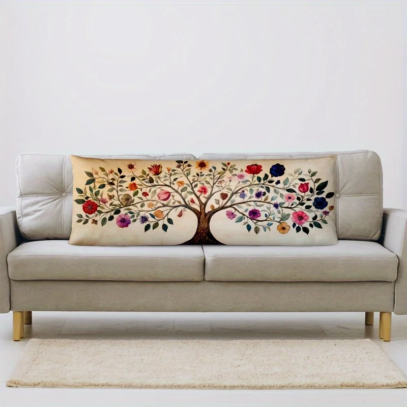 A Super Long 20X54 Inch Pillowcase - Featuring a Vintage Tree of Life Floral Pattern with a Zipper Closure, Double-Sided Printin