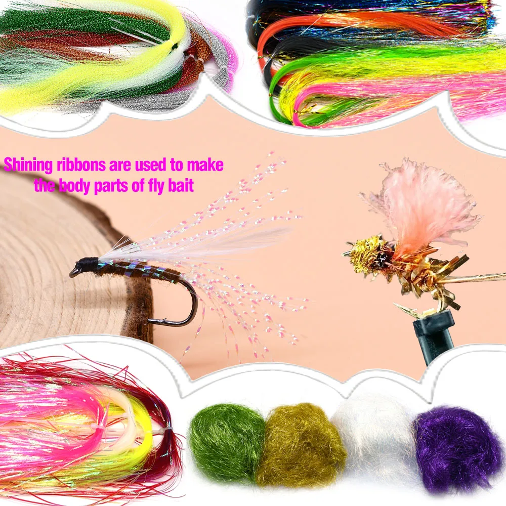 MNFT Anfänger-Set für Fliegenbindematerial, Federn, Fellfaden, Kristall, Blitzlinie, Haken, Fliegenbindematerialien, Starter-Sets